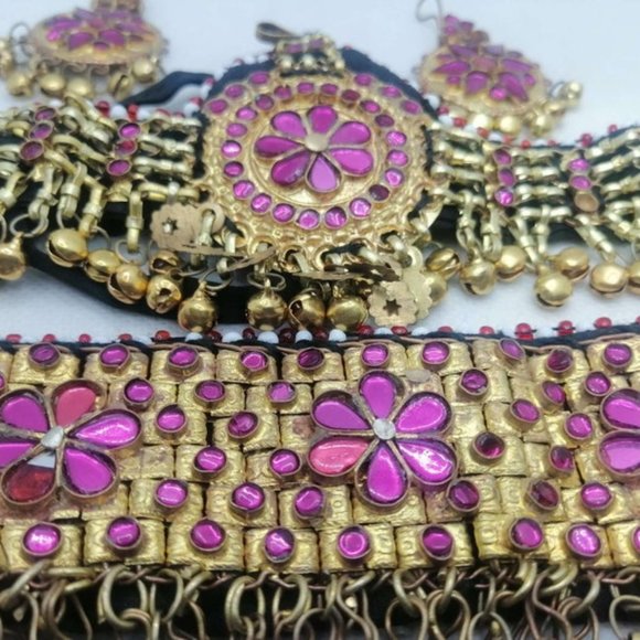 Golden Tone Handmade Tribal Women Jewelry Set, Necklace with Head Piece  Earring - Picture 4 of 5